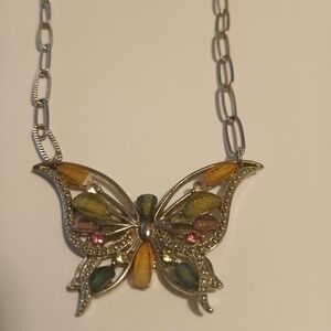 Butterfly Pendant Necklace with Multicolor Accents